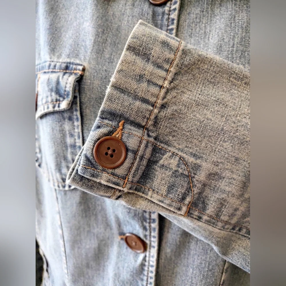 French Cuff Vintage Button Front Denim Jeans Jacket size Medium - Picture 10 of 13